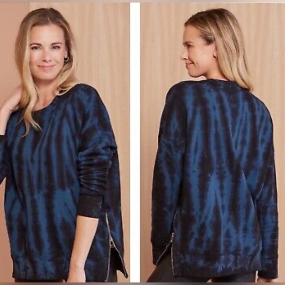 Sundry For Evereve Tie Dye Zip Tunic Pullover Sweatshirt Blue/Black Sz 1 Small